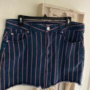 American Eagle Outfitters Navy and Pink Striped Mini Skirt